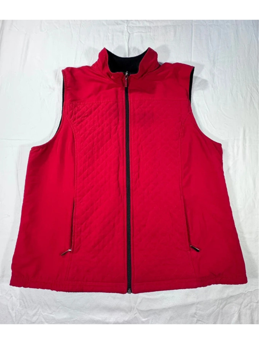Karen Scott Sport Reversible Vest Red/Black Fleece Zip Up Women's Size XL
